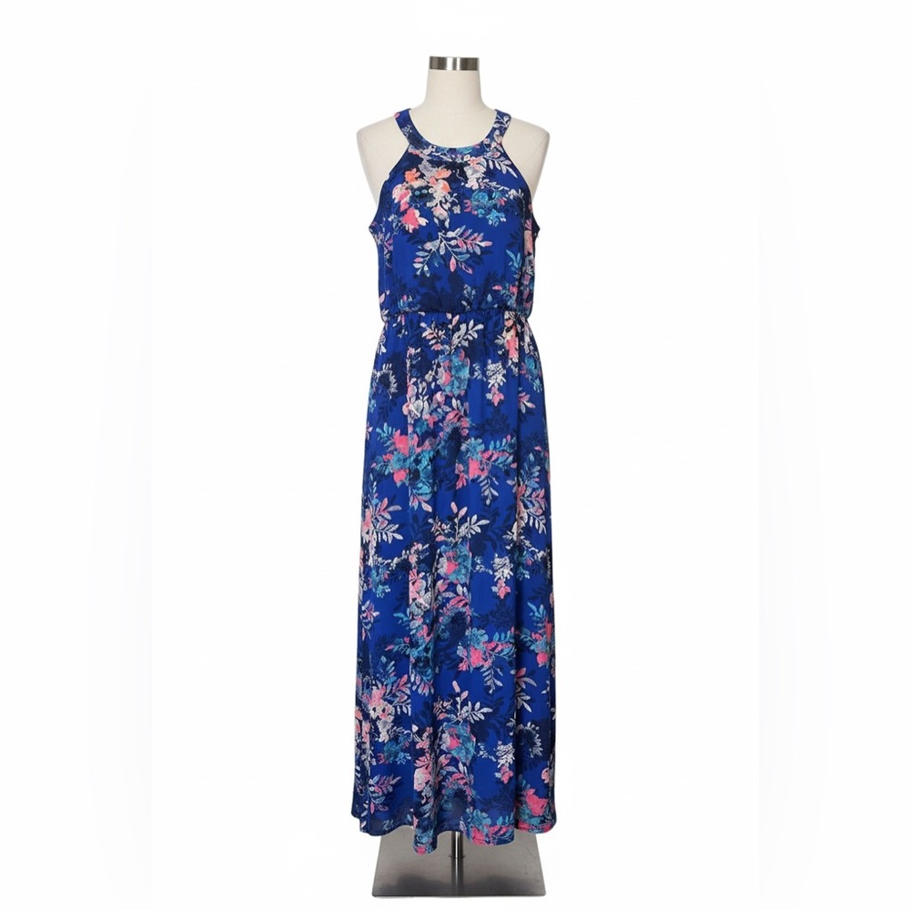 Vibrant Floral Maxi Dress in Blue